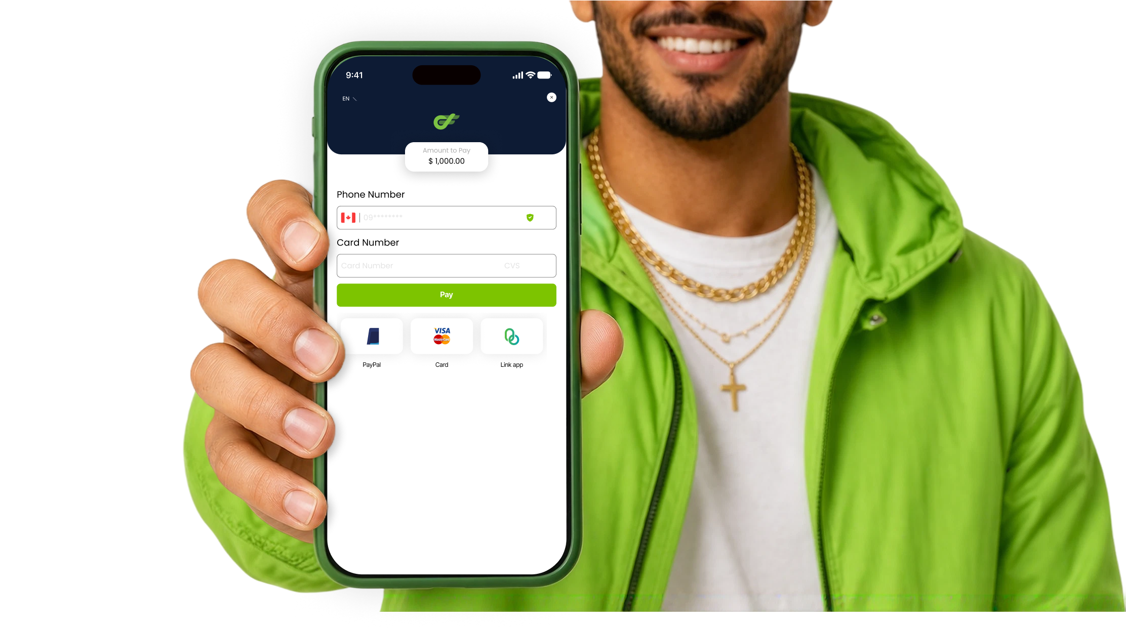 Chapa prebuilt checkout on a phone